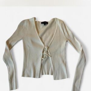 Cotton Candy Cream Ribbed Tie-Front Blouse